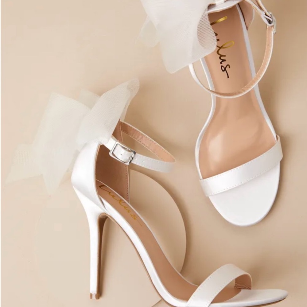 Ayanna Ivory Satin Bow Ankle Strap heel